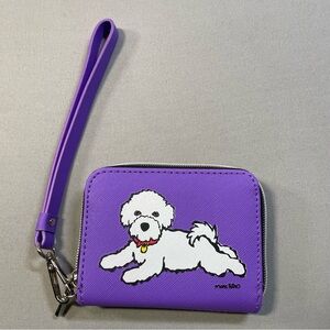 Marc Tetro Bichon Frise Wristlet Wallet, Zip Around Design, Purple, 4"x5"